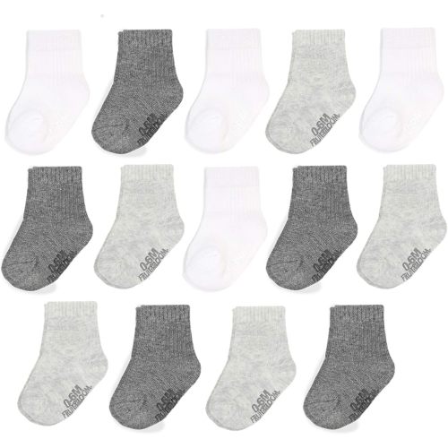 Fruit of the Loom Baby 14-Pack Grow & Fit Flex Zones Cotton Stretch Socks - Unisex, Girls, Boys - 0-6 Months - Grey