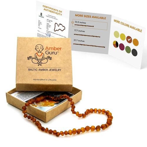 Baltic Amber Necklace (Authentic, Certified) - 12.5 inches - Unisex Jewelry - Polished or Raw/Unpolished Real Amber Beads - Proud to Deliver Genuine Baltic Sea Wonder