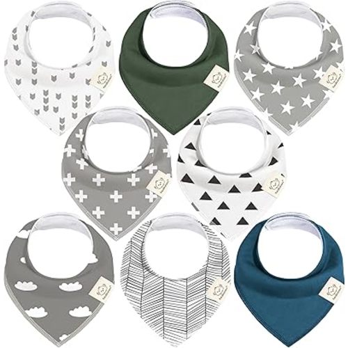 KeaBabies 8-Pack Organic Baby Bandana Bibs for Boys, Girls - Super Absorbent Triangle Baby Bibs for Drooling and Teething Infant, 100% Cotton Extra Soft for Newborn, Infant 0-36 Months (Crossroads)