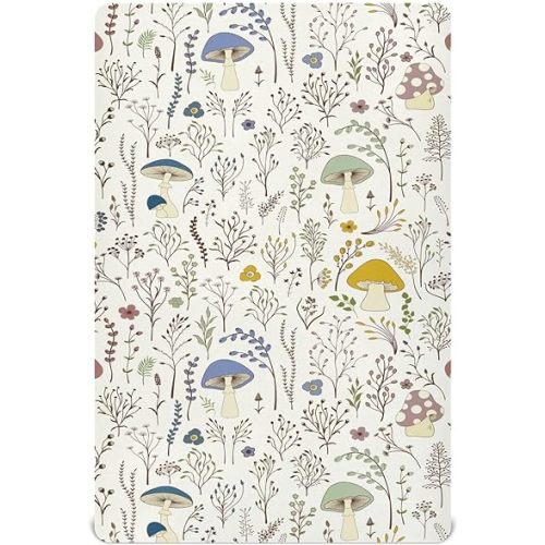 Fitted Crib Sheets Wild Plants Mushroom Stretchy Portable Playard Sheets for Baby Toddler, Breathable Soft Mini Crib Mattress 39 x 27 in for Boys and Girls