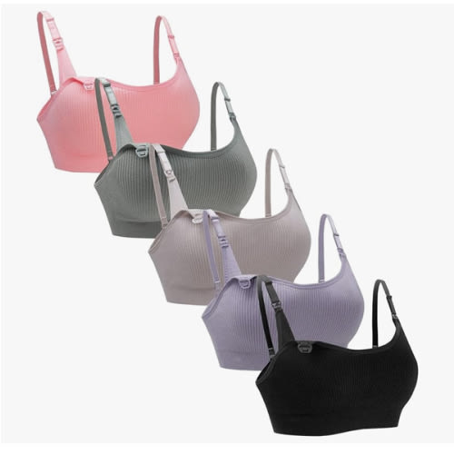 Suekaphin 5Pack Seamless Nursing Bra Women Maternity Breastfeeding Pregnancy Support Full Coverage Bralette Padded Cups