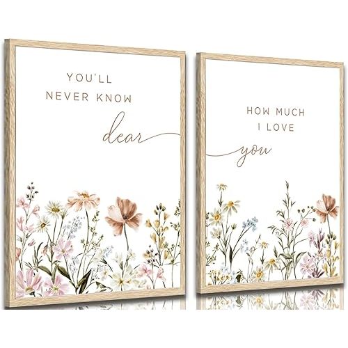 libitea 2 Pcs Wildflower Nursery Wall Art Flower Botanical Sentence Poster Painting Picture Wall Decor Boho Girl Nurseries PrintArtwork for Nursery Baby Room Living Room Bedroom Home Decoration