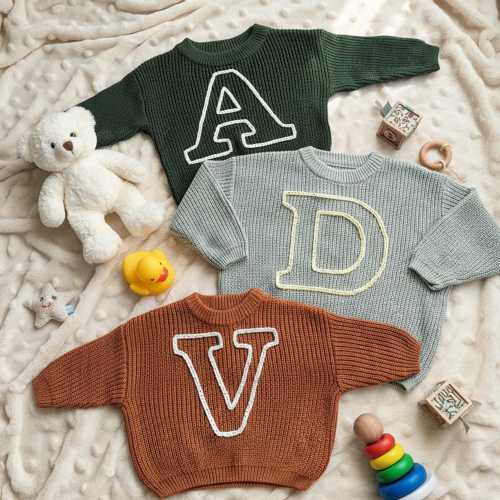 Embroidered Baby Name Initial Sweater: Custom Newborn Gift