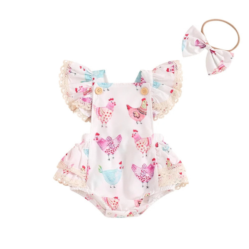 CHICKENS Crochet & Ruffle Romper - Hazel & Bo