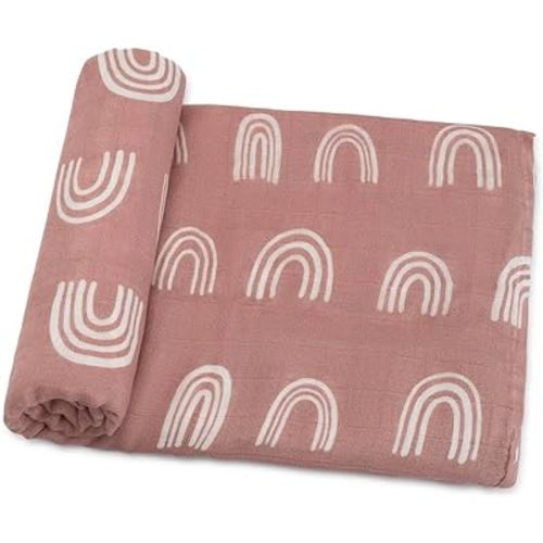 Comfy Cubs Muslin Swaddle Blankets Pack of 1 - 47 x 47 Inch Soft Cotton Baby Blanket Set, Large Multipurpose Wraps for Newborns - Self-Soothing Swaddles for Newborns - Mauve Rainbow