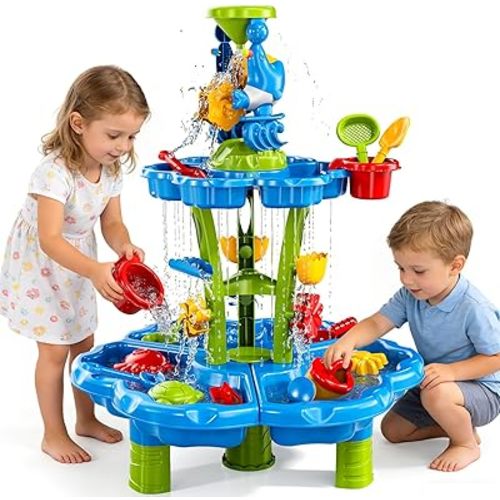Water Table for Toddlers 1-3, Toddler Outdoor Toys Kids Summer Beach Backyard Pool Splash Activities Playsets, Water and Sand Activity Sensory Playset for Toddlers 1.5+ Years Old (9933)