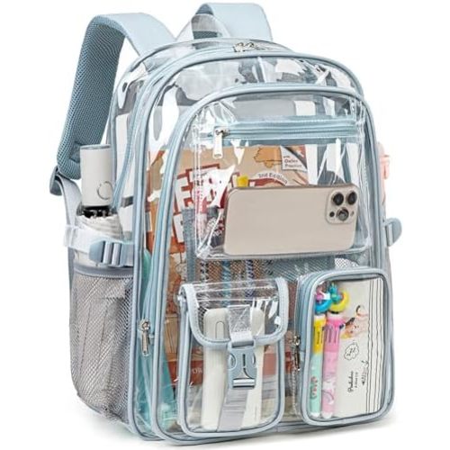 abshoo Large Clear Backpack For Girls Women Heavy Duty Clear Bookbag for School Transparent Backpack (Baby Blue)