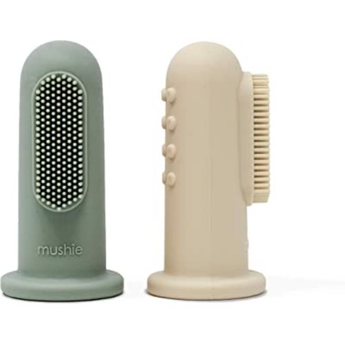 mushie Baby Finger Toothbrush (Cambridge Blue/Shifting Sand) 2-Pack