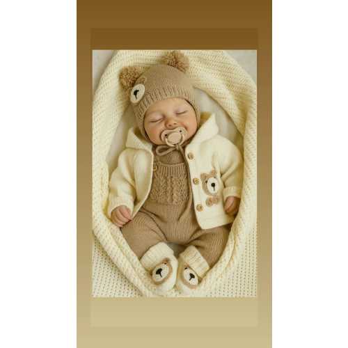 Hand-Knitted Teddy Bear Baby Outfit Set: Newborn Photo Prop