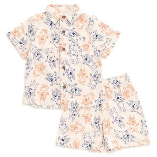 Bluey Cotton Gauze Matching Family Outfits Dress & Button Down Shirt & Shorts Infant to Little Kid Sizes (12 Months - 7-8)