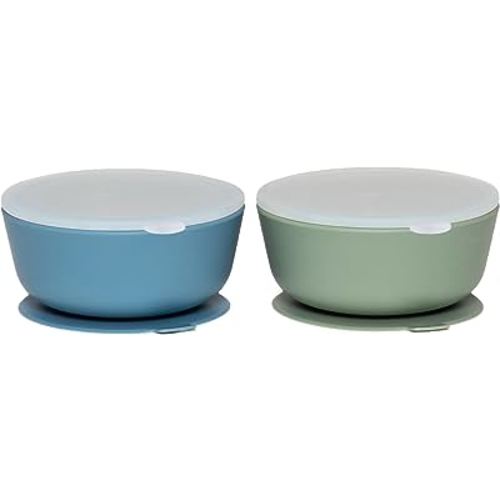 WeeSprout Suction Bowls for Baby & Toddlers (Set of 2) - 100% Silicone w/Plastic Lid - Leak Proof Feeding Supplies - Dishwasher & Microwave Safe Infant Dinnerware w/Extra Strong Base