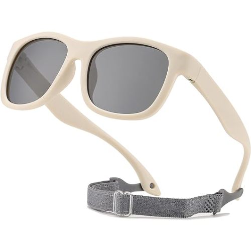 HJSTES Polarized Baby Sunglasses for Toddler Boys Girls, TPEE Flexible Frame with Strap, for Infant Age 0-3