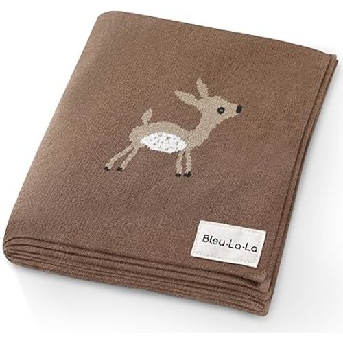 Knit Baby Swaddling Blanket - 100% Cotton Lightweight Soft Cozy Receiving Swaddle Crib Stroller Quilt Blanket for Shower Gift Registry for Newborns, Infants, Toddlers (Deer - Mocha)