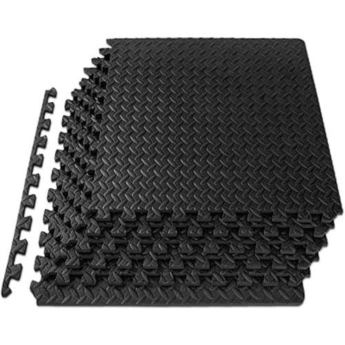 ProsourceFit Puzzle Exercise Mat ½ in, EVA Interlocking Foam Floor Tiles for Home Gym, Mat for Home Workout Equipment, Floor Padding for Kids, Black, 24 in x 24 in x ½ in, 24 Sq Ft - 6 Tiles