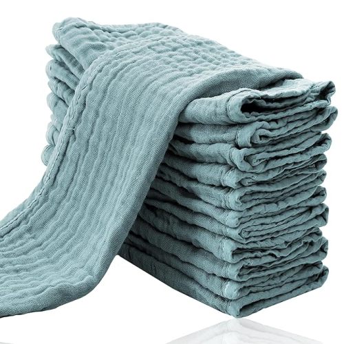 Cute Castle 12 Pack Muslin Burp Cloths for Baby - Ultra-Soft 100% Cotton Baby Washcloths - Large 20'' by 10'' Super Absorbent Milk Spit Up Rags - Burpy Cloths for Unisex, Boy, Girl - Dark Green - 20x10 Inch (Pack of 12)