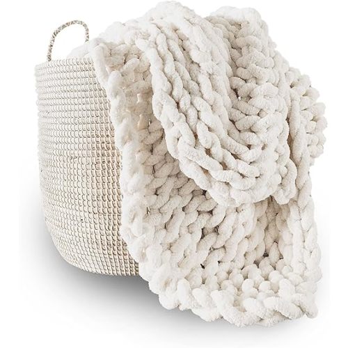Adyrescia Blanket Throw Jumbo Chenille Yarn 30"x40" Cream White