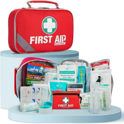 2-in-1 First Aid Kit (215 Piece) + Bonus 43 Piece Mini First Aid Kit -Includes Eyewash, Ice(Cold) Pack, Moleskin Pad and Emergency Blanket for Travel, Home, Office, Car, Camping