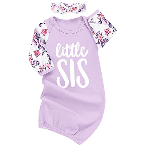 AMAWMW Newborn Baby Girl Little Sister Sleeper Gown Stripe Long Sleeve Nightgown Pajamas Gifts Stuff Essential Outfit