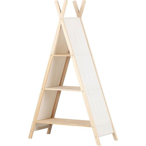 South Shore Sweedi Teepee 3 tier Shelving Unit-Natural Cotton and Pine