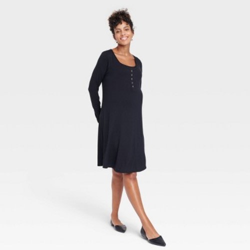Size XL Long Sleeve Nursing Henley Maternity Dress - Isabel Maternity by Ingrid & Isabel™, Color: Black, Size: XL