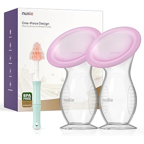 Nuliie 2PCS Silicone Manual Breast Pump with Leak-Proof Lid & Suction Cup, 4oz/120ml BPA-Free, Wearable Hand Pump Breastmilk, Breast Milk Collectors for Breastfeeding Essentials