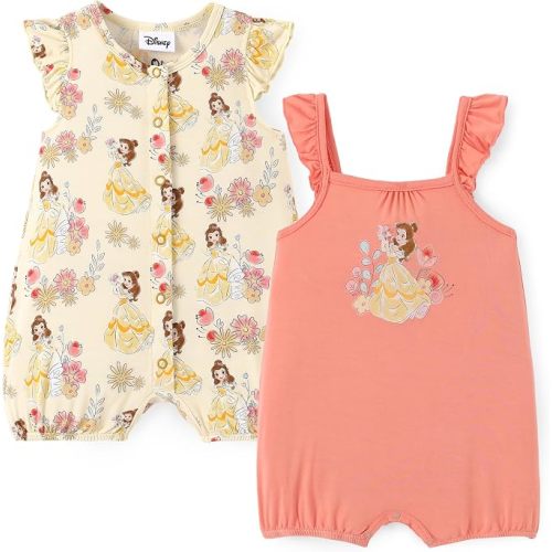 Disney Baby Girls Viscose Made from Bamboo 2 Packs Breathable Bodysuit with Ruffle Sleeves Romper Newborn to Infant