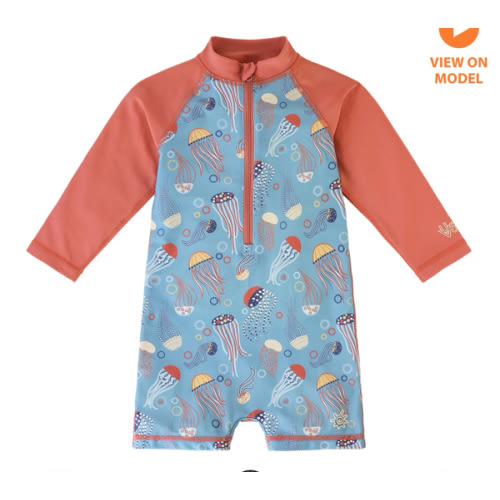Baby Boy's Long Sleeve Swim Romper