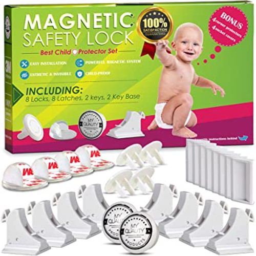 Invisible Magnetic Cabinet Locks Child Safety Kit, Secure Kitchen & Bedroom Cabinets. Cupboards with Baby Proofing Cabinets Door & Drawer Locks for Kids & Toddlers. Keys & 3M Adhesive Straps. (8)