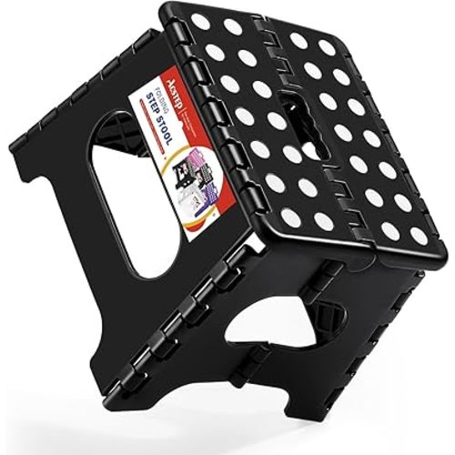 ACSTEP Folding Step Stool Foldable Stool 7.5 Inch Height Kids Step Stool, 300 lb Capacity Plastic Collapsible Stool, Stepping Stool with Handle Black Small Step Stool, Foot Stool Suitable for Kitchen
