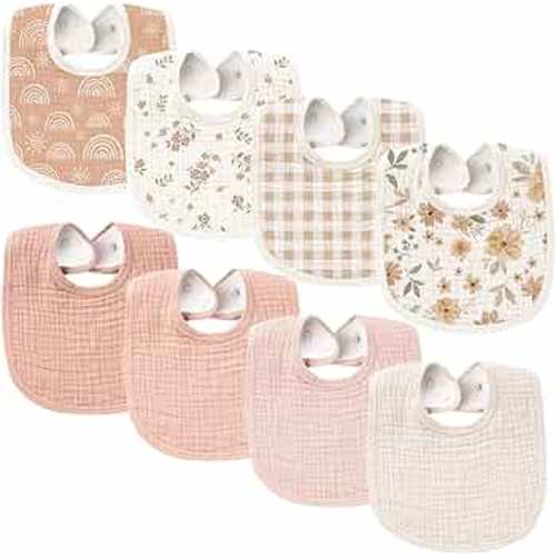 Konssy Muslin Baby Bibs 8 Pack Baby Bandana Drool Bibs Cotton for Unisex Boys Girls, 8 Solid Colors Set for Teething Drooling