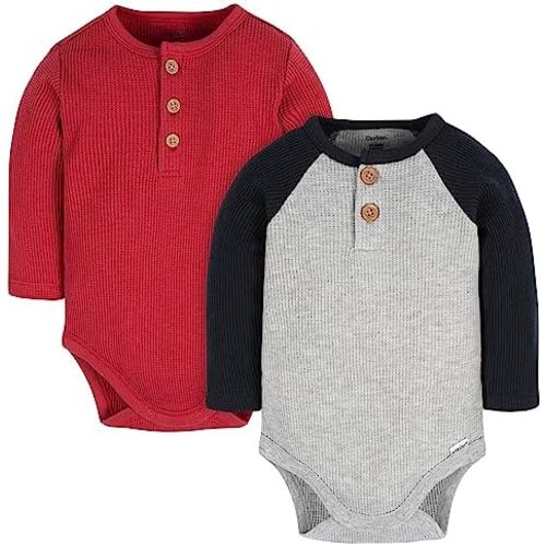 Gerber Baby Boys' Long Sleeve Henley Onesies (2 Pack)