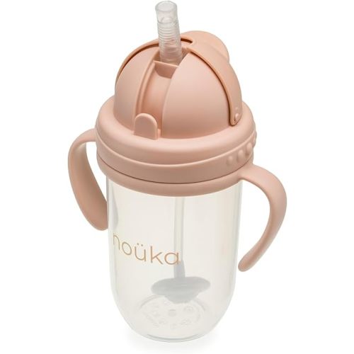 nouka Weighted Straw Cup with Click Top Lid | Leak Proof and Easy Grip | Removable Handles | Soft Blush