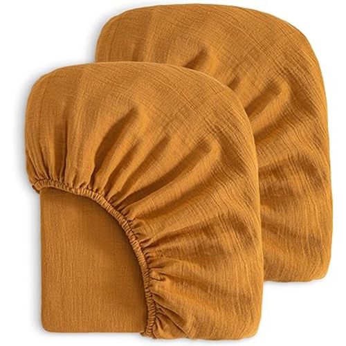 NTBAY 2 Pack Muslin Cotton Crib Sheets, Soft and Breathable Double Layer 28x52 Baby Crib Sheets for Standard Crib and Toddler Mattresses, Boys, Girls, Unisex, Golden Brown, 28x52 Inches