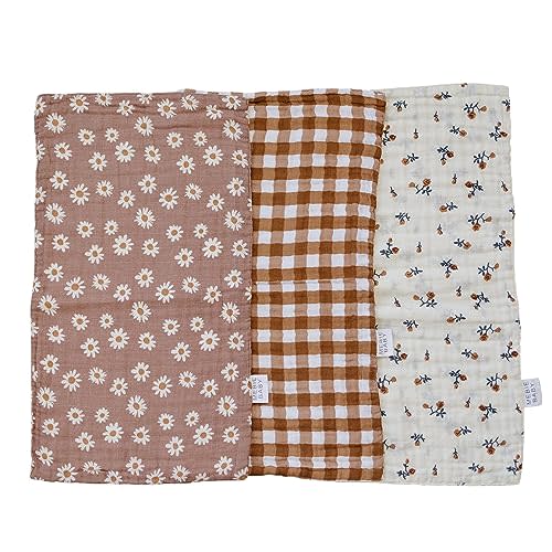 Mebie Baby Burp Cloths, Modern Print 3-Pack, Muslin Burp Cloth Set for Spit Up, Drool, and More, Boho Burp Cloths for Baby Boy and Girl, Baby Must Haves for Registry Lists and Gifts for Newborns