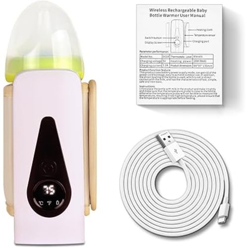 Portable Baby Bottle Warmer for Travel, Cordless Milk Warmer for Outdoor, 4000mAh Battery-Power, Constant Warming for 3H,Temperature Display Rechargeable Bottle Warmer On The Go