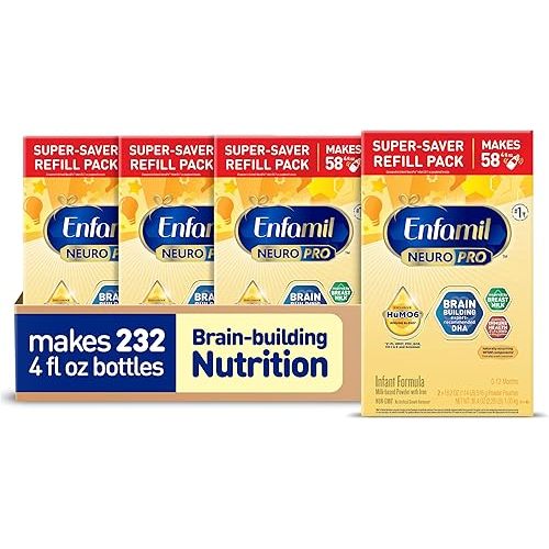 Enfamil NeuroPro Baby Formula, MFGM* 5-Year Benefit, Expert-Recommended Brain-Building Omega-3 DHA, Exclusive Immune Supporting HuMO6 Blend, Infant Formula Powder, Baby Milk, 36.4 Oz (Pack of 4)