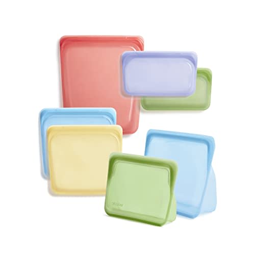 Stasher Silicone Reusable Storage Bag, Bundle 7-Pack (Rainbow) | Food Meal Prep Storage Container | Lunch, Travel, Makeup, Gym Bag | Freezer, Oven, Microwave, Dishwasher Safe, Leakproof