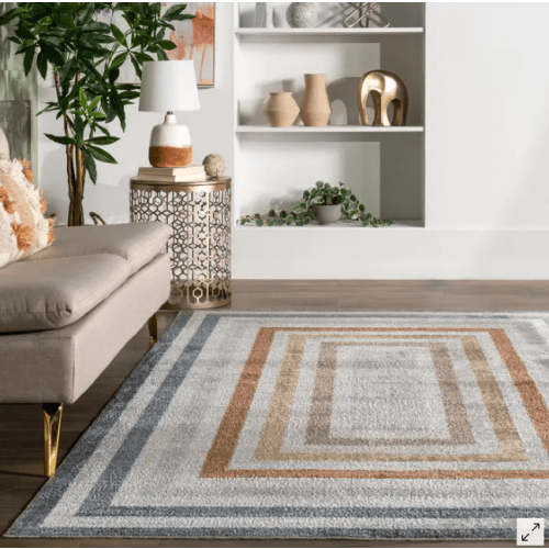 Lilac Striped Bordered Washable Rug