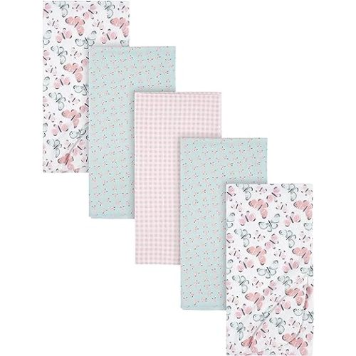 Gerber Girls Newborn Infant Baby Toddler Nursery 100% Cotton Flannel Receiving Swaddle Blanket, Butterfly White, Pack of 5