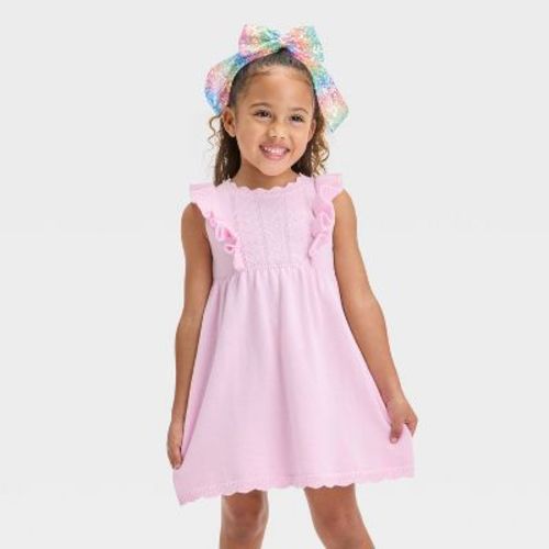 Toddler Girls' Sweater Ruffle Dress - Cat & Jack™ Light Pink 12M: Sleeveless, Pullover