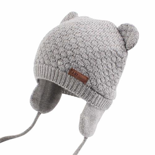 XIAOHAWANG Warm Baby Hat Cute Bear Toddler Earflap Beanie for Fall Winter (0-7Months, Grey)
