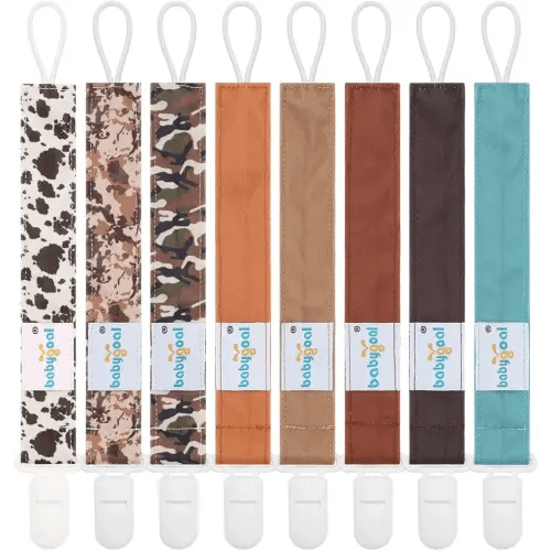Babygoal Pacifier Clips 8 Pack, Pacifier Holder Clips for Baby Boys and Girls Fits for Most Pacifier, Binkie Styles & Baby Teethers & Toys and Gift-Neutral Color 8PS46-B
