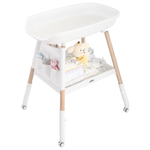 JMMD Baby Changing Table, Changing Station for Nursery, Adjustable Height Diaper Station with Waterproof Changing Pad and Storage for Baby 0-5 Months, White