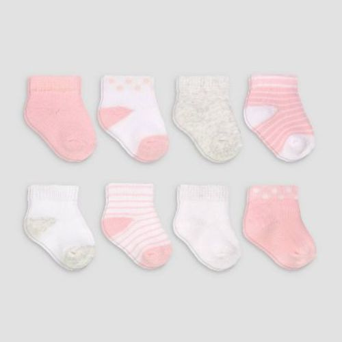 Carter's Just One You® 8pk Baby Girls' Ankle G Basic Terry Socks - 0-3M: Solid & Stripe Patterns