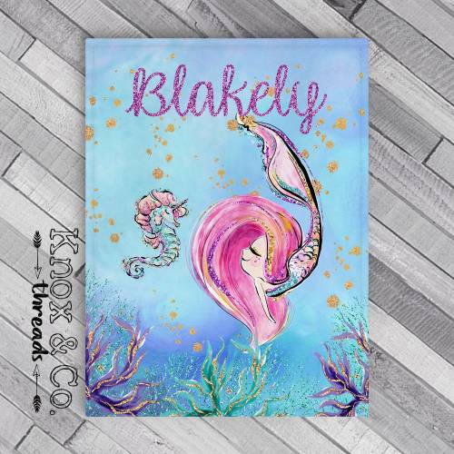 Personalized Mermaid Blanket - Under the Sea - Glitter - Mermaid tail - Narwhal - Ocean Life - Baby - Toddler - Teen