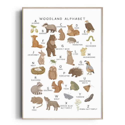 Woodland Animal Alphabet Print, Forest Animal Nursery Art, Nursery Print, Nursery Wall Art, Woodland Nursery Decor, Woodland Nursery Art