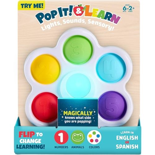 Chuckle & Roar - Pop It! and Learn - Educational and Electronic Popping Toy - Learn Numbers & Letters in Spanish or English - Great for Ages 6 Months to 2 Years