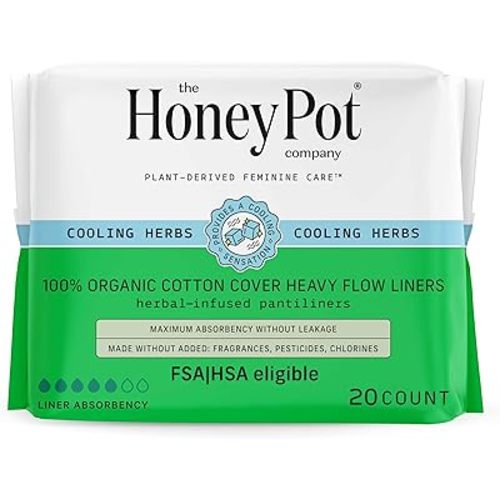 The Honey Pot Company - Herbal Panty Liners for Women - Heavy Flow w/Wings - Infused w/Essential Oils for Cooling Effect & Organic Cotton Cover - Feminine Care - FSA & HSA Eligible - 20 ct