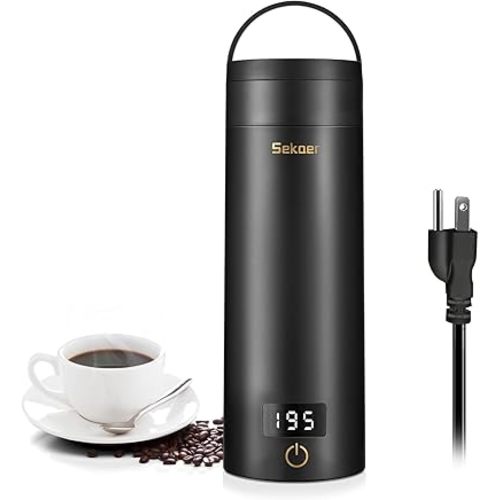Sekaer Travel Electric Tea Kettle Portable Small Mini Coffee Kettle, with 4 Variable Presets, Personal Hot Water Boiler 304 Stainless Steel with Auto Shut-Off & Boil Dry Protection, SY-618B