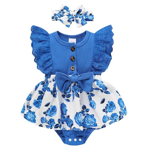 Sinhoon Baby Girl Clothes Newborn Ruffled Sleeveless Romper Floral Dreesy Bodysuit Heaedband 3pcs Baby Girl Summer Clothes